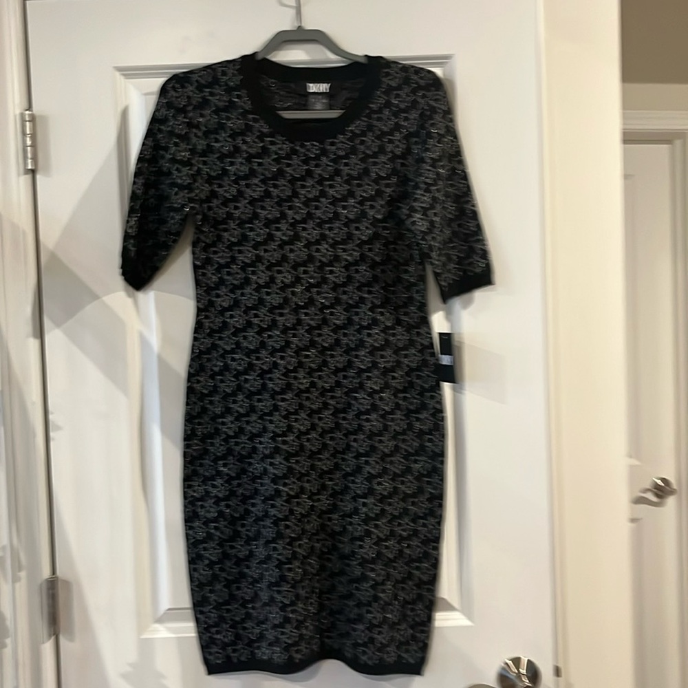 NEW DKNY Dress. Black color with silver metallic logo.
